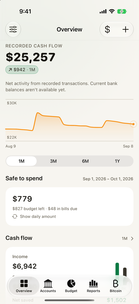 The Overview screen of Proof of Budget on an iPhone.